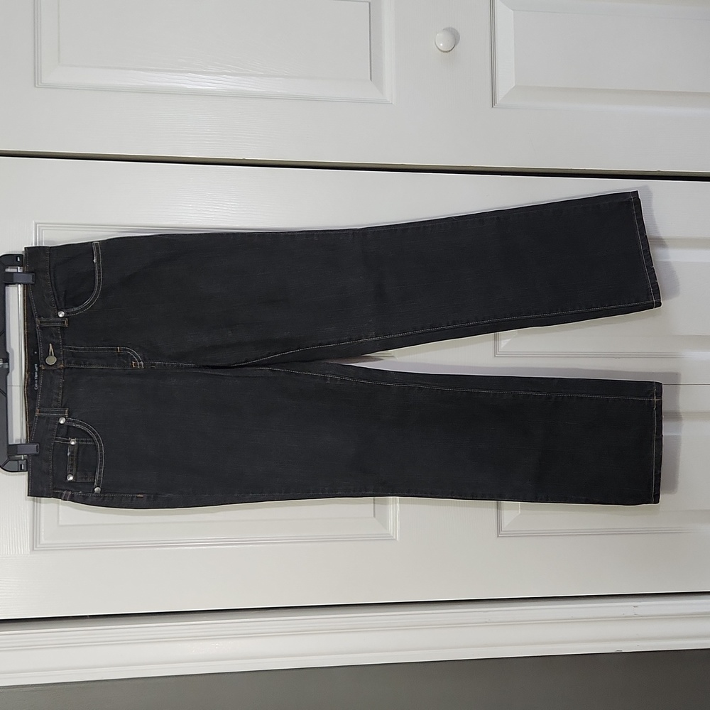 Calvinโ Klein Dark Wash Boot Cut Jeans Size 10 Slightly Distressed Zip Button